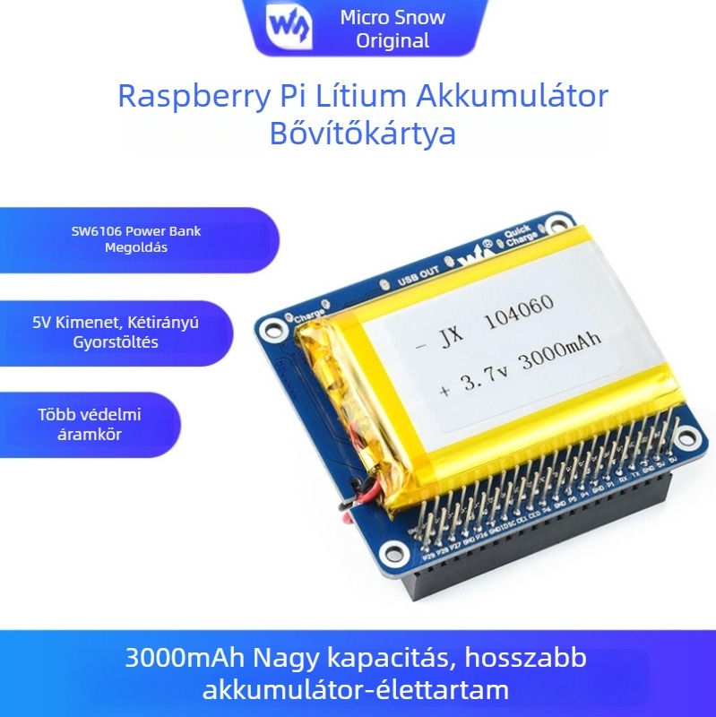 Light Snow Raspberry Pi 4 Li-Polimer akkumulátor modul mobil töltéshez, nagy kapacitás, kétirányú gyors töltés, SW6106 bővítőpanel