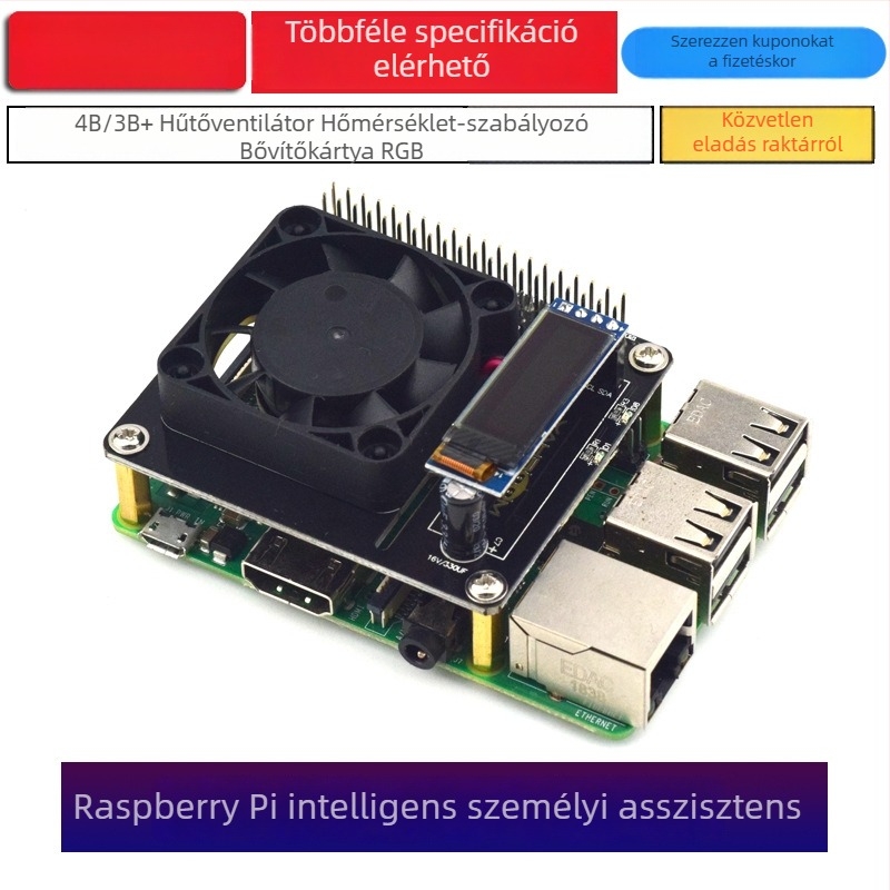 Raspberry Pi hőelvezető hűtőpanel 4B/3B+ számára RGB tokozással és valós idejű monitorozással