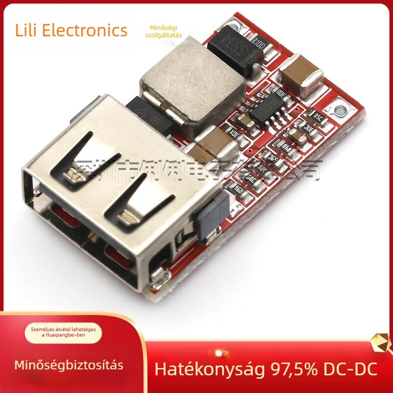 DC-DC csökkentő modul, 97,5%-os hatékonyság, bemenet 6-24V, kimenet 5V 3A, autó USB töltő telefonhoz