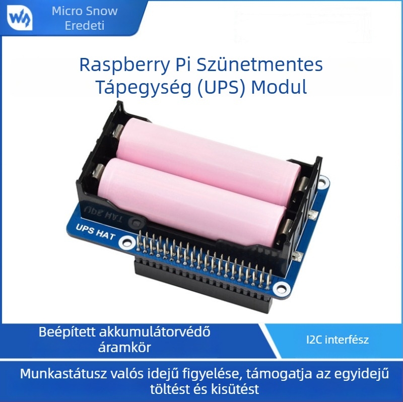 Raspberry Pi UPS tápegység modul, 5V, 2.5A, Li-ion akkumulátor kiegészítő panel, I2C valós idejű akkumulátor monitorozás (feszültség, áram, kapacitás), töltés és kisütés támogatás