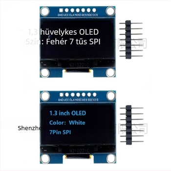 7-pins OLED modul, 1,3 hüvelykes kijelző, 128x64 I2C/SPI, fehér/kék