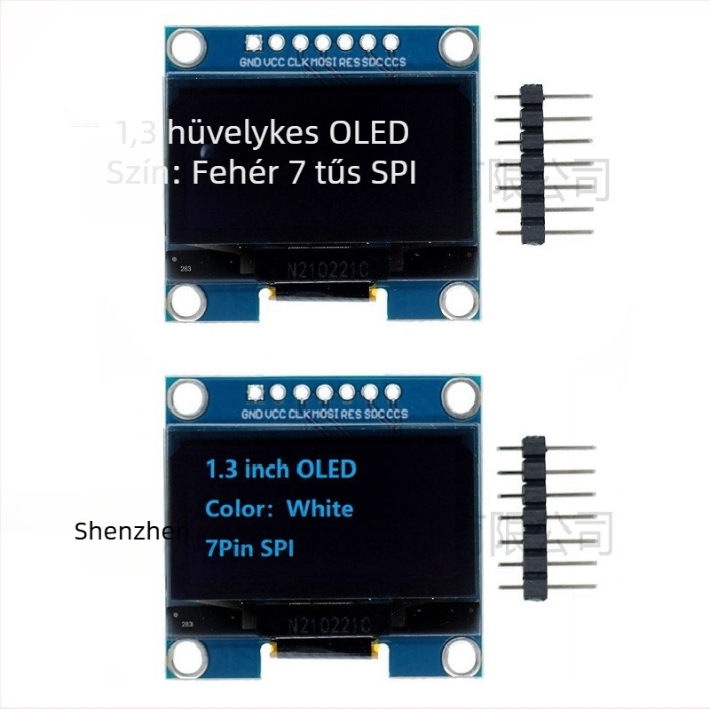 7-pins OLED modul, 1,3 hüvelykes kijelző, 128x64 I2C/SPI, fehér/kék