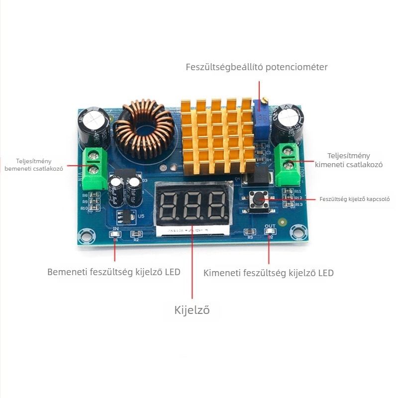 XH-M411 DC-DC boost konverter modul, nagy teljesítményű, kimenet 5-45V, 5A