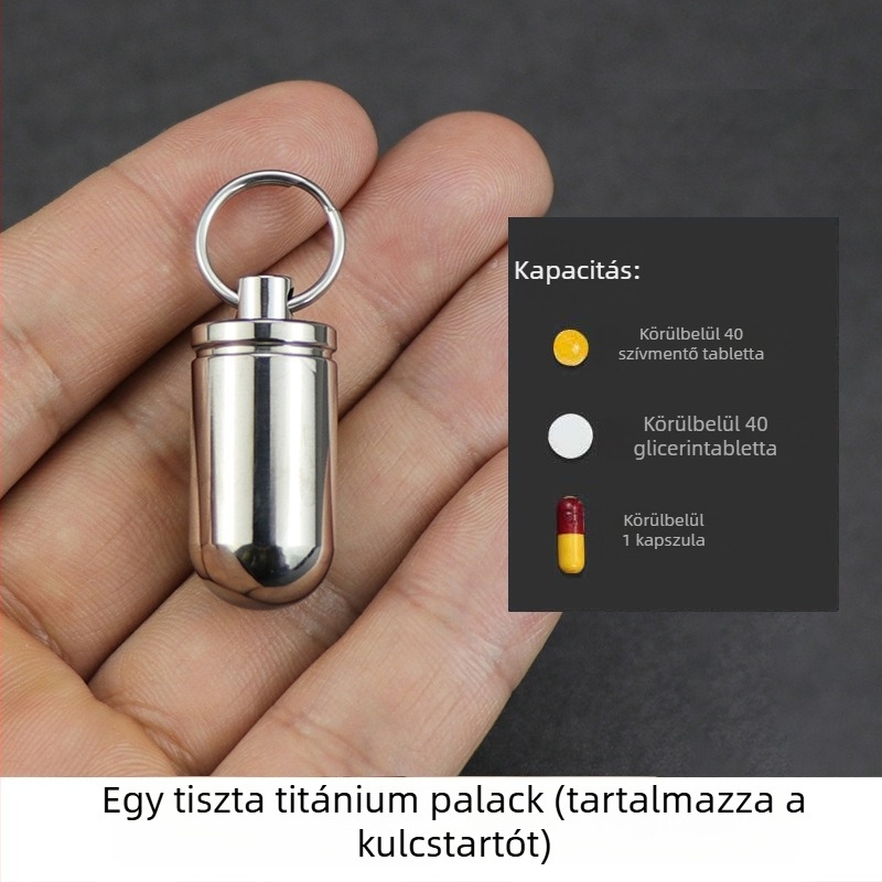 Mini titán gyógyszeres üveg, hordozható medál-kulcstartóval, kültéri vízálló fémdoboz gyógyszerekhez, hét napos készlet
