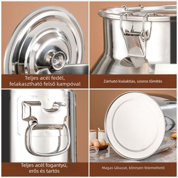 304 rozsdamentes acél zárt tárolóedény, többszörös felhasználású olaj, tej, tea és bor számára, kapacitás 5 L felett