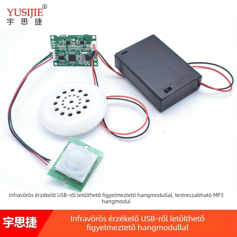 DIY MP3 hangmodul infravörös testérzékelővel, USB letöltésű promt hang, testreszabható hang