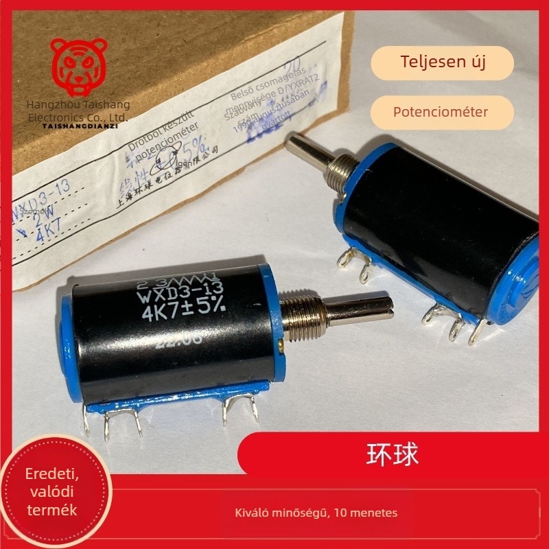 WXD3-13 4,7 kΩ, 20 mm, 10 fordulatú dróttekercsű potenciométer, precíziós
