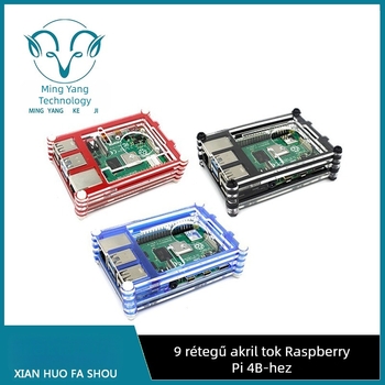 Raspberry Pi 4B-hez 9 rétegű akril tok, három színben elérhető