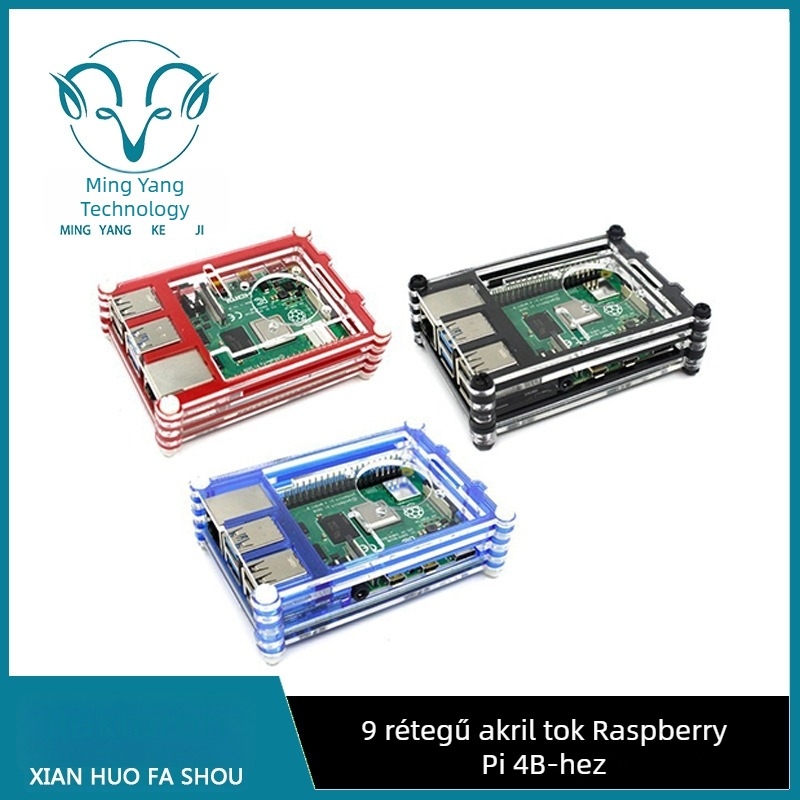 Raspberry Pi 4B-hez 9 rétegű akril tok, három színben elérhető