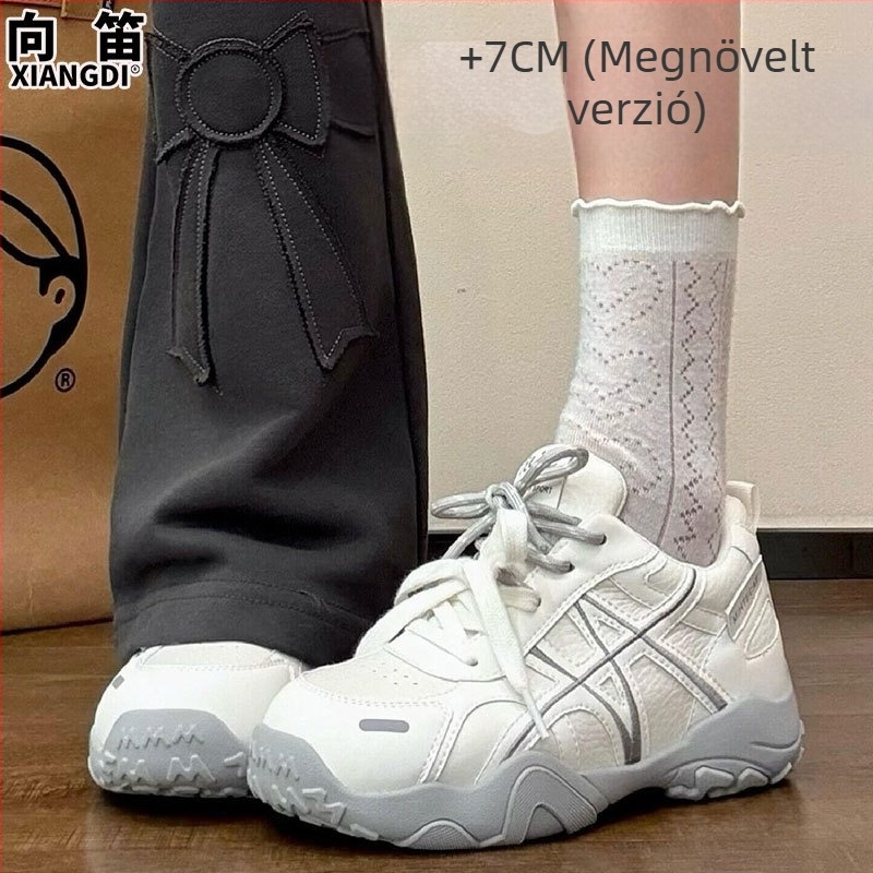 7 cm-es magasságot növelő női tornacipő, vastag talppal, fűzős, német edzőcipő stílus, puha talp, mindennapi sportcipők