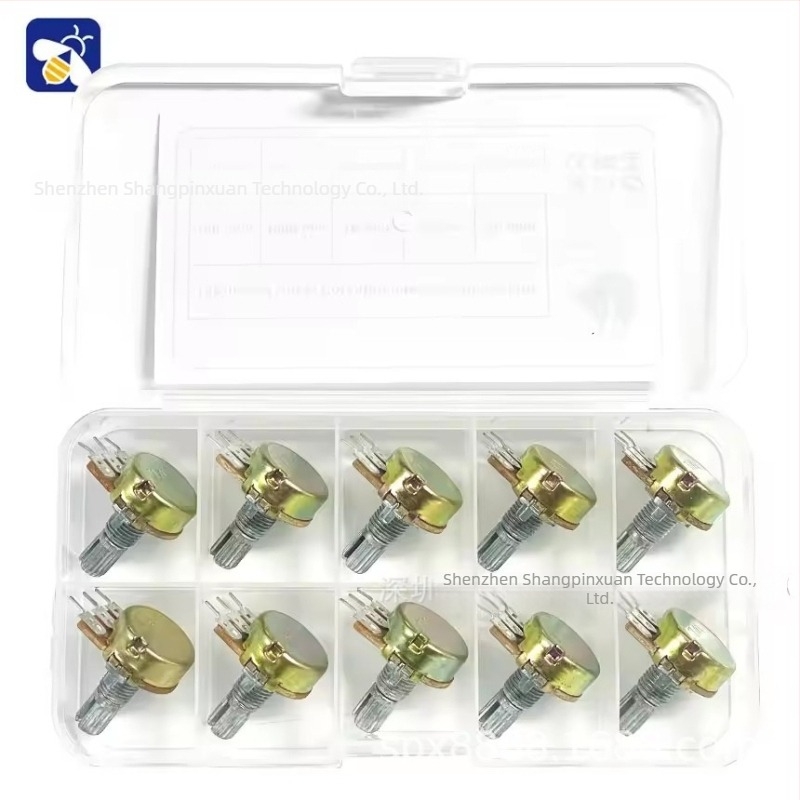 WH148 potenciométer kapcsoló, 15 mm, 10 darabos készlet, ellenállás opciók: B1K, 1K, 10K, 20K, 50K, 100K, 1M, dobozos
