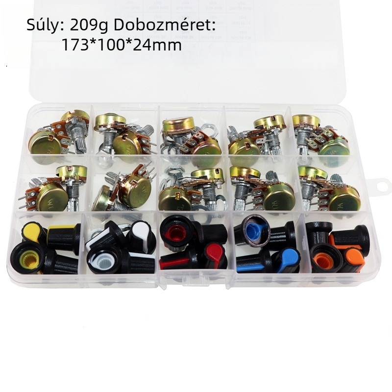 WH148 potenciométer kapcsoló, knob sapkával, 15 mm, 20 darabos dobozban, B5K10K20K/50K/100K