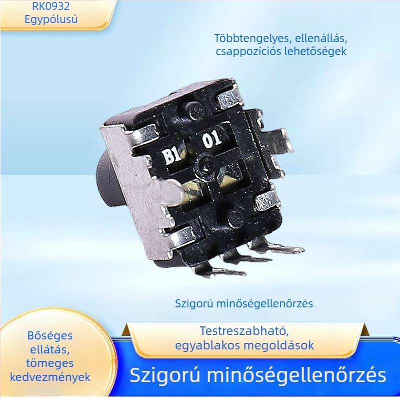 0932 Gombos potenciométer, 3 csap, függőleges szerelés, forgó állítható, hajlított lábakkal, hangerőszabályzó az audio erősítőhöz