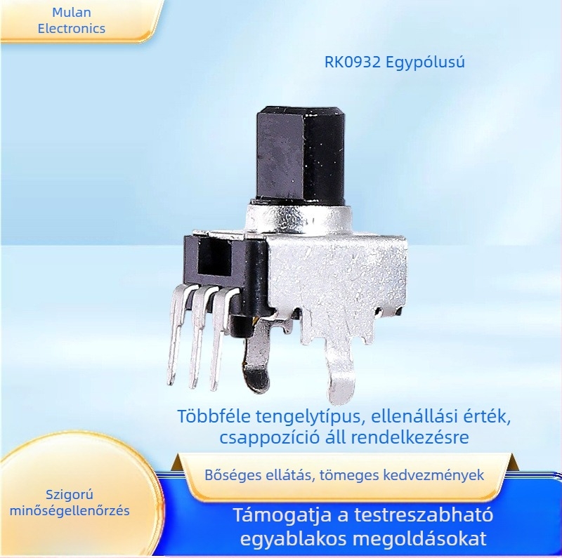 0932 Gombos potenciométer, 3 csap, függőleges szerelés, forgó állítható, hajlított lábakkal, hangerőszabályzó az audio erősítőhöz