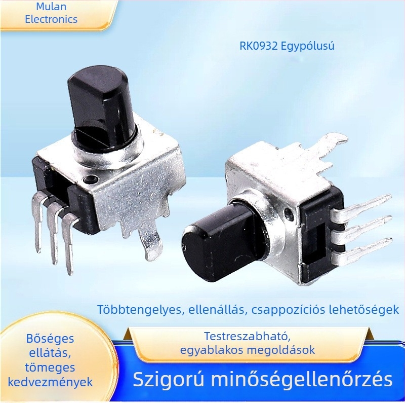 0932 Gombos potenciométer, 3 csap, függőleges szerelés, forgó állítható, hajlított lábakkal, hangerőszabályzó az audio erősítőhöz
