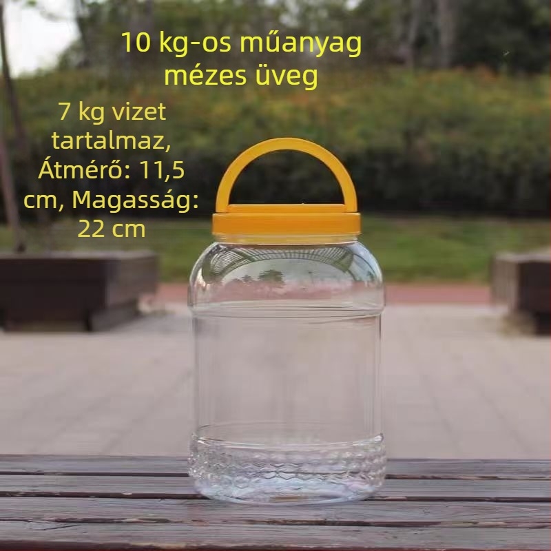 5 kg mézes műanyag üveg, átlátszó, vastagított, fedővel, élelmiszer-minőségű zárható edény