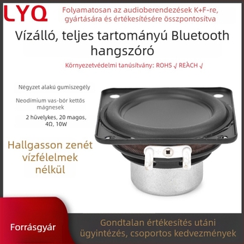 2 hüvelykes négyzet alakú Bluetooth hangfal gumírozott éllel, 20 tekercs, 4Ω, 10W NdFeB belső kettős mágneses áramkör, IPX5 vízálló
