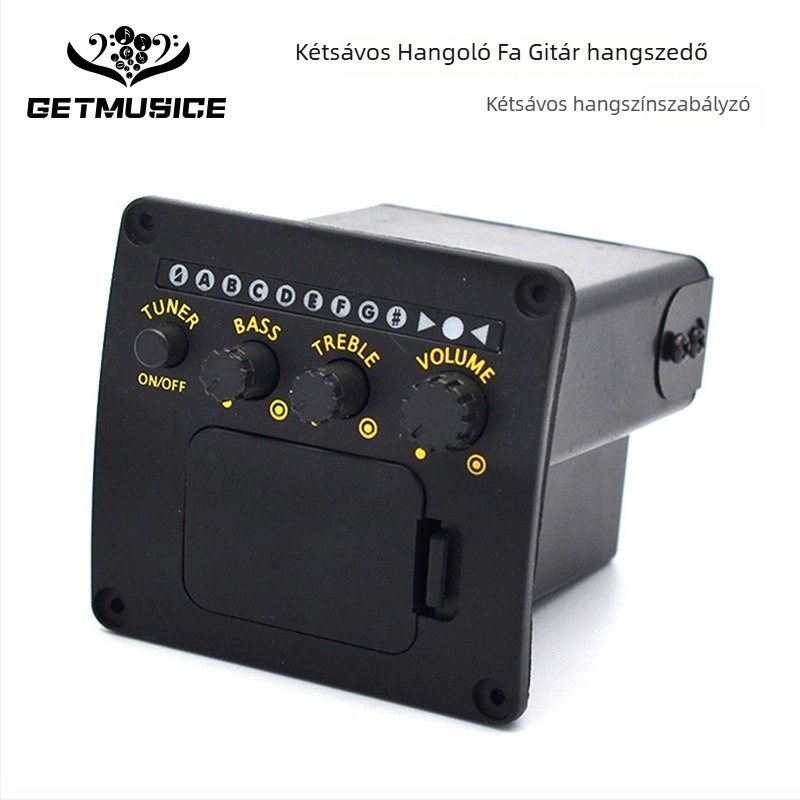 Akkusztikus elektromos gitár pickup EQ-val és LED hangolóval, fekete
