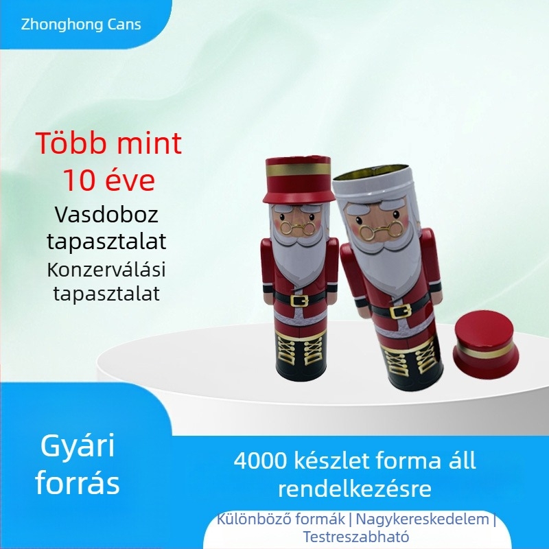 Cilindrikus Mikulás-alakú fémdoboz cukorkákhoz, játékokhoz és ékszerekhez – zárt tárolódoboz