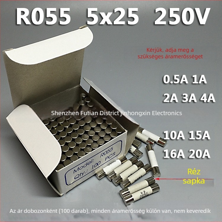 Kerámia biztosítócső RO55, R055 mag, 5×25 mm
