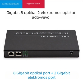 Gigabites optikai transzceiver, 8 optikai port és 2 elektromos port, monomódus egyetlen szál optika, SC-porttal, aggregációs kaszkád kapcsoló, 3 km