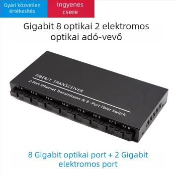 Gigabites optikai transzceiver, 8 optikai port és 2 elektromos port, monomódus egyetlen szál optika, SC-porttal, aggregációs kaszkád kapcsoló, 3 km
