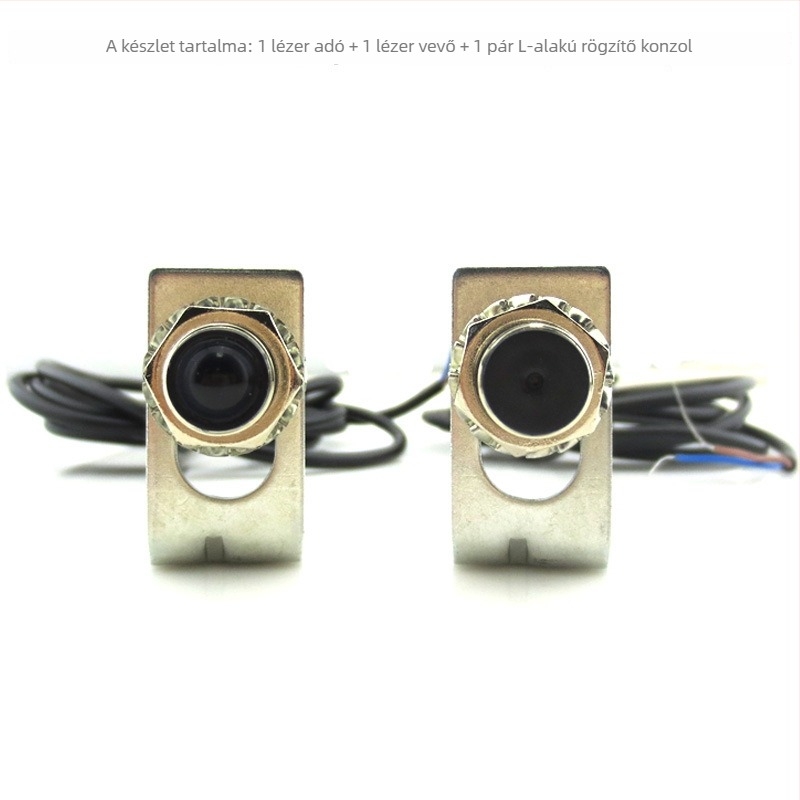 NPN áthaladó lézer szenzor, 12 mm, 10–30 V DC, normálisan nyitott/normálisan zárt típus, látható fény vevő és adó