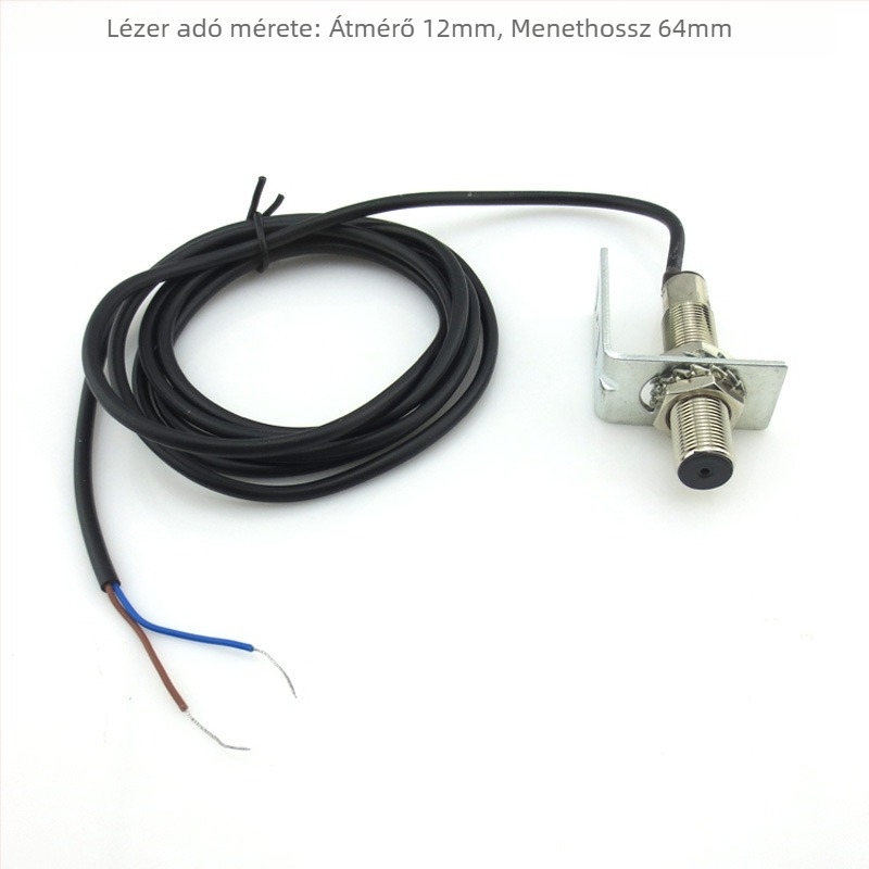 NPN áthaladó lézer szenzor, 12 mm, 10–30 V DC, normálisan nyitott/normálisan zárt típus, látható fény vevő és adó