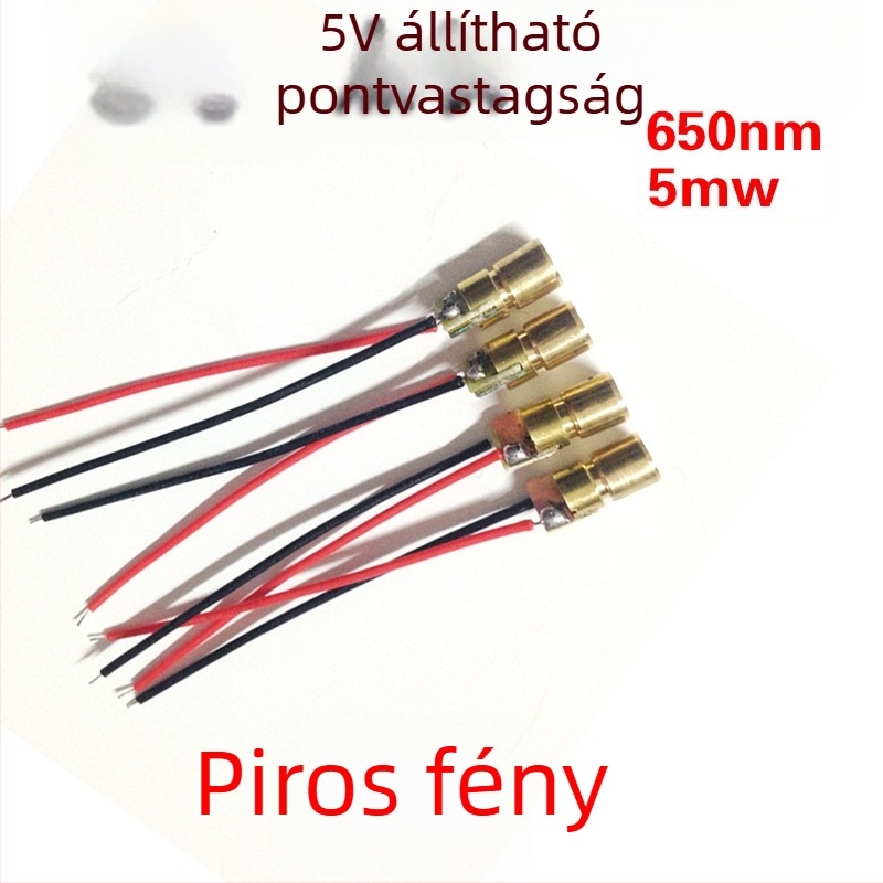 5V-os piros pont alakú lézerfej, 6x13 mm lézermodul, 650 nm, 5 mW, pozicionáló fény