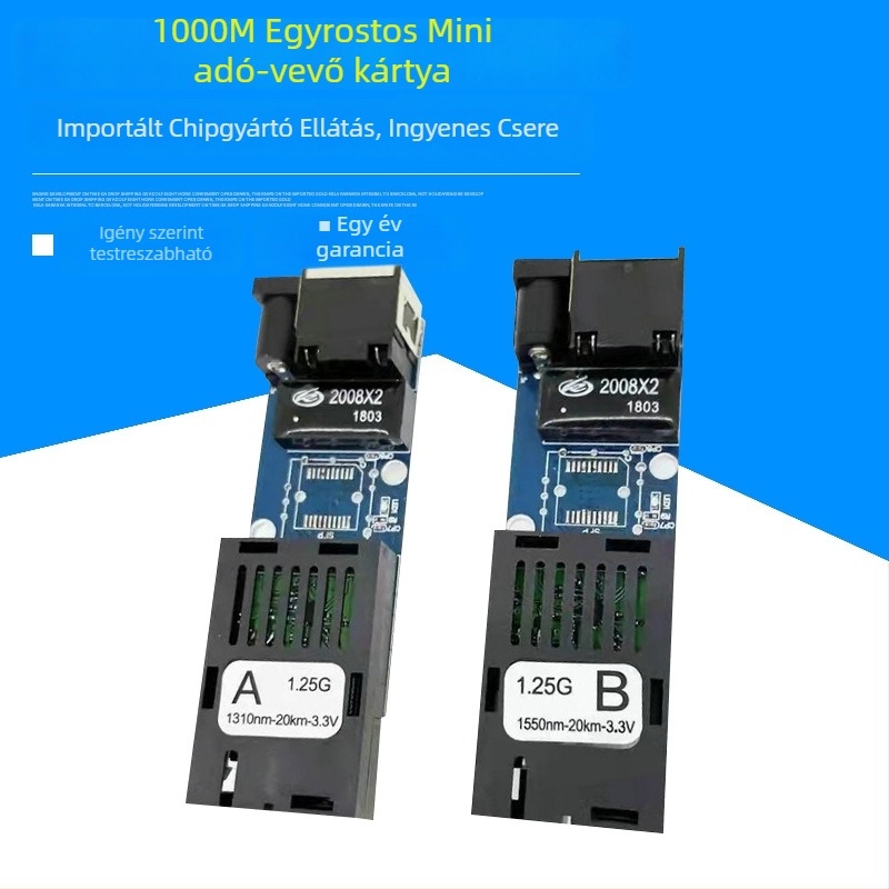 Gigabit mini transceiver egyszálashoz, csatlakoztatható kártya és opcionális modul multimodális optikai szálhoz