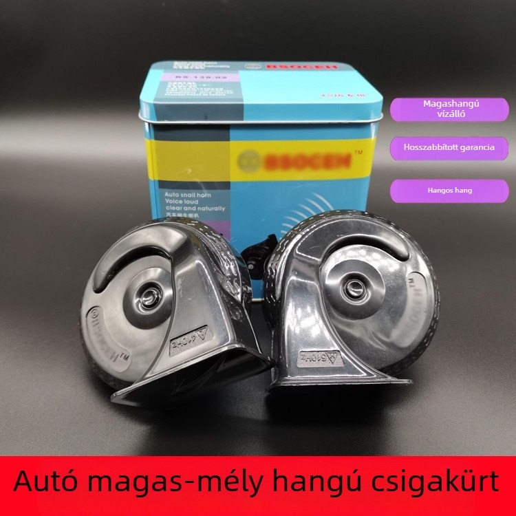 Autó- és motorkerékpár csigakürt, 12V–24V, kettős tónusú sziréna, vízálló