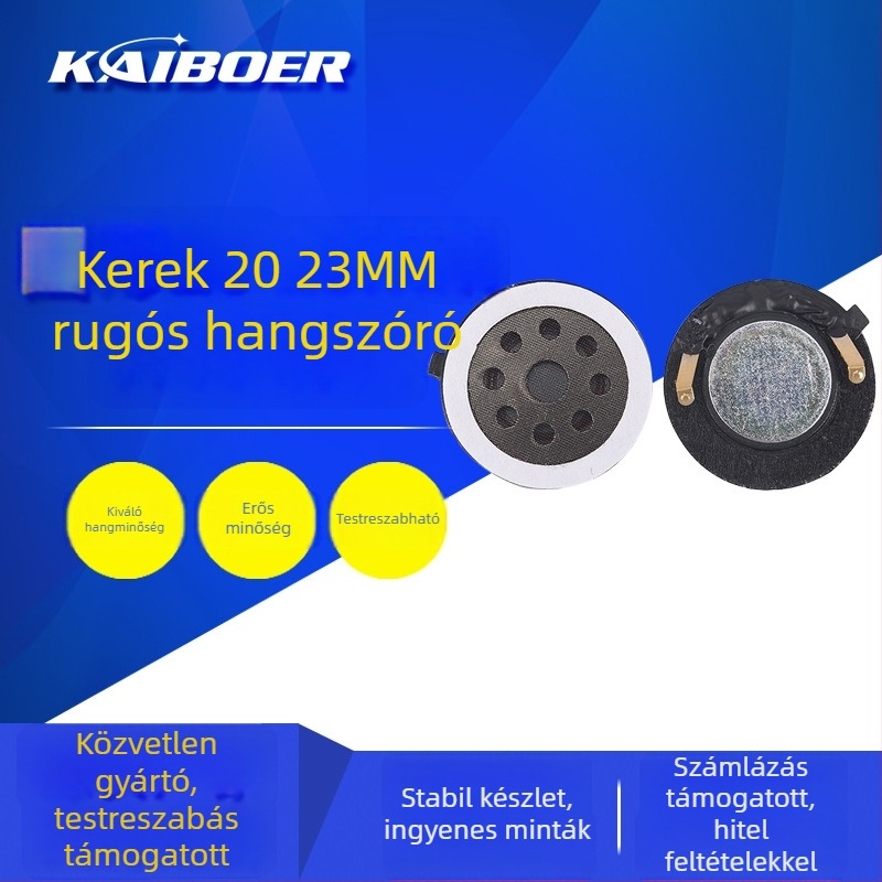 Kör alakú kürt hangsugárzó, méretei 20×17×18 mm, szerelhető lábakkal, beépített háromvédelmi kialakítás