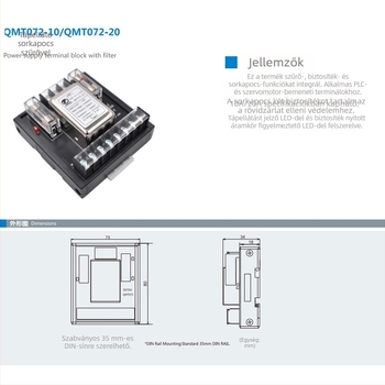 QMT072-20 tápegységszűrő terminál, szigetelt és lángálló elektromos szekrényhez, automatikus biztosító terminál modul