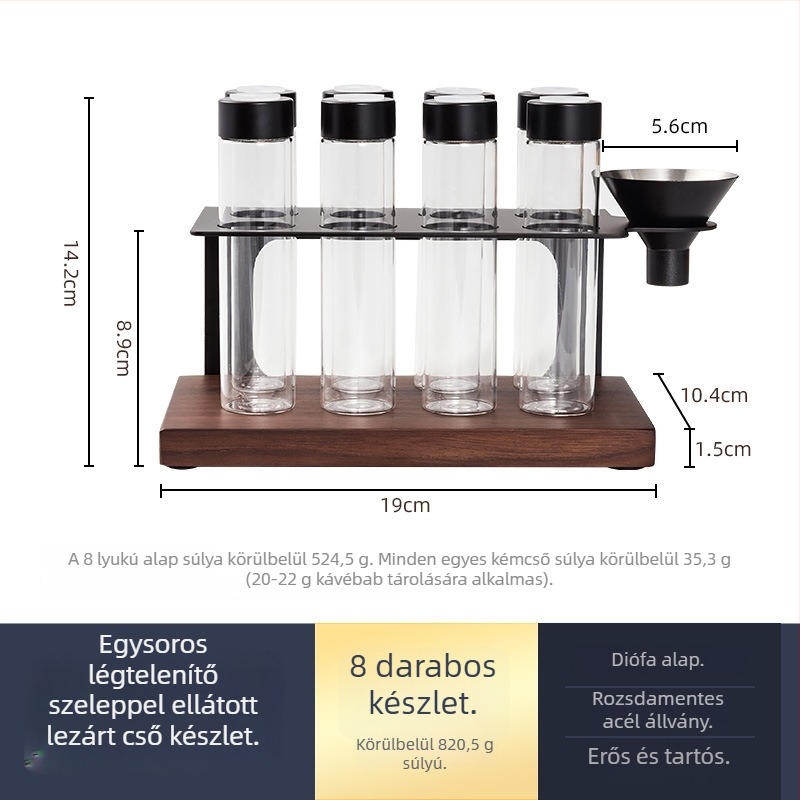 Hordozható lezárt kávészem-tároló és tealevél-aróma üveg, észak-amerikai diófa alapra, egyirányú ventilációval, kültéri használatra