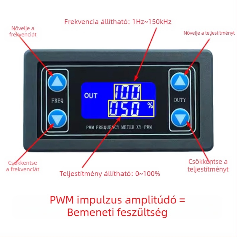 XY-PWM: Állítható PWM modul impulzusfrekvencia és terhelési ciklus számára, négyzet- és téglalapjel-generátor