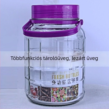 Kockás mintázatú vastag üvegű tárolóedény gabonákhoz, élelmiszerekhez és mézhez, nagy kapacitású, ólommentes