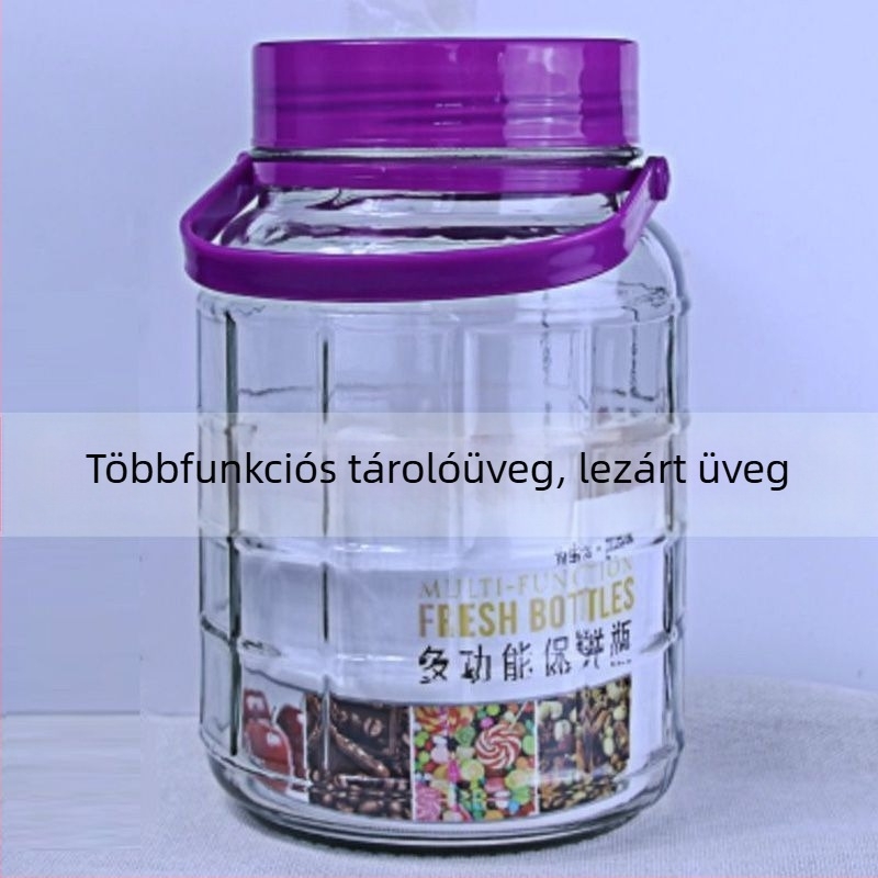 Kockás mintázatú vastag üvegű tárolóedény gabonákhoz, élelmiszerekhez és mézhez, nagy kapacitású, ólommentes