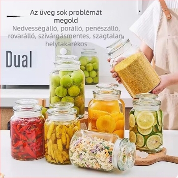 Új stílusú domborított, vastag üvegű tárolóedény savanyúságokhoz, teához, édességekhez és konyhai rendszerezéshez