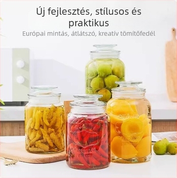Új stílusú domborított, vastag üvegű tárolóedény savanyúságokhoz, teához, édességekhez és konyhai rendszerezéshez