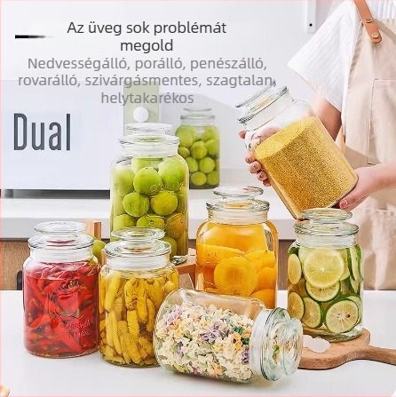 Új stílusú domborított, vastag üvegű tárolóedény savanyúságokhoz, teához, édességekhez és konyhai rendszerezéshez