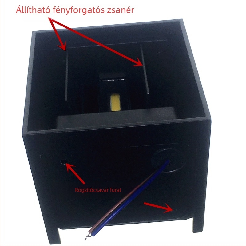 Négyszögletes LED vízálló falikar – alumínium ház, 6W, csuklós, felfelé és lefelé állítható, kétoldalas COB LED, IP65