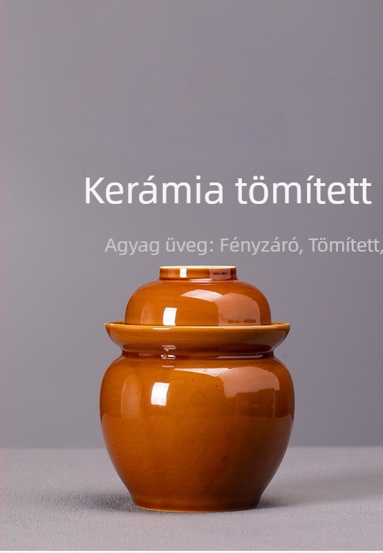 Kerámia savanyúságos üveg, retró stílus, vastag falú, széles nyakú, 301–500 ml, kerek forma, mikrohullámú sütőben használható