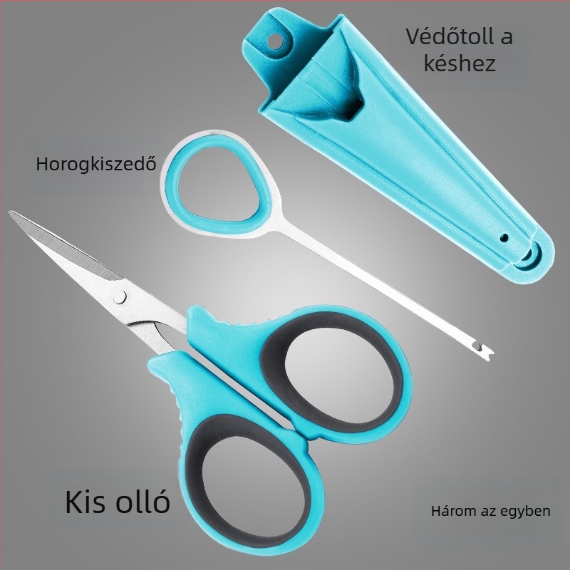 Rozsdamentes acélból készült horgászolló horogeltávolítóval, kompakt, többfunkciós olló ólomvédő és erős horgászati damil vágásához