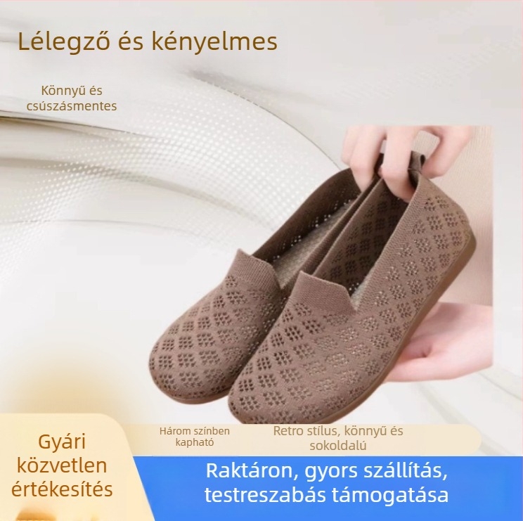 Női hálószemű mokaszín cipő, kényelmes és lélegző, slip-on lapos talppal és csúszásmentes talppal