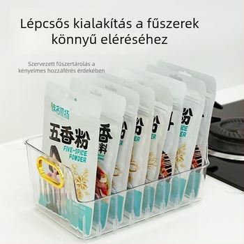 Konyhai fűszertároló doboz több rekesszel és integrált tálcával