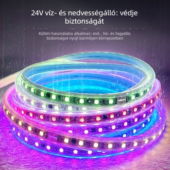 24V RGB LED-szalag szilikon bevonattal, programozható, kültéri használatra, vízálló, folyó fény effektus, dimmelhető