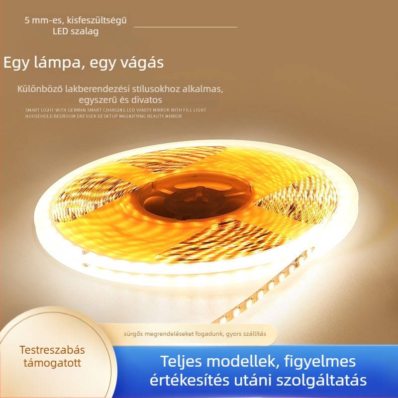 12V LED-szalag 2835, 120 LED, 5 mm széles, öntapadós, mennyezet- és pultvilágítás, nagy fényerő