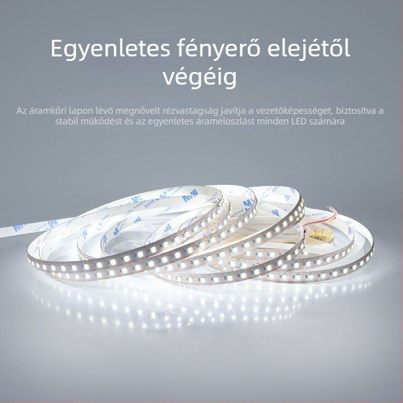 2835-ös LED-szalag, 120 LED, öntapadó, 8 mm széles, szekrényekhez, beltéri világítás, 12 V, 12 W, 120°-os fényirány, CRI 80