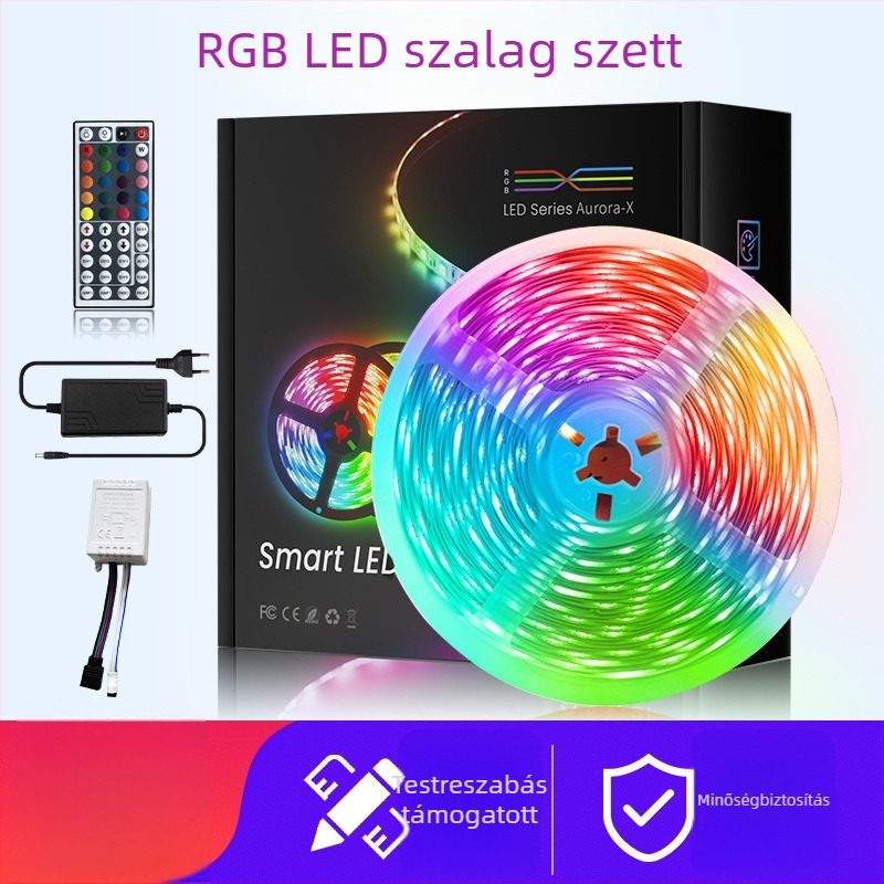 5050 RGB LED szalagkészlet 44 gombos távirányítóval, zenei ritmus, Bluetooth-alkalmazás, okos otthon atmoszférikus világítása