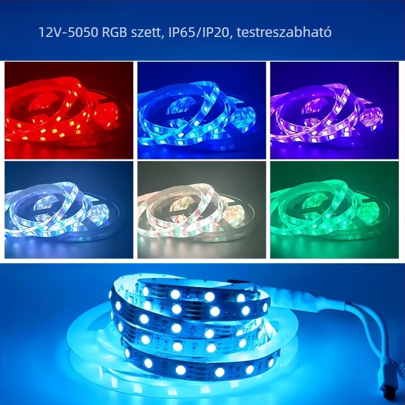 5050 RGB LED szalagkészlet 44 gombos távirányítóval, zenei ritmus, Bluetooth-alkalmazás, okos otthon atmoszférikus világítása